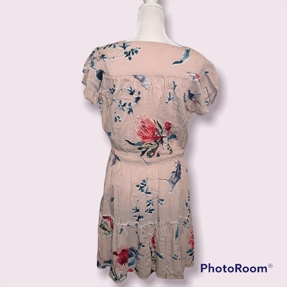 LF Three Days Dust Pink/Nude Floral Mini Dress Open Neck w/Buttons Size Small - Picture 3 of 3